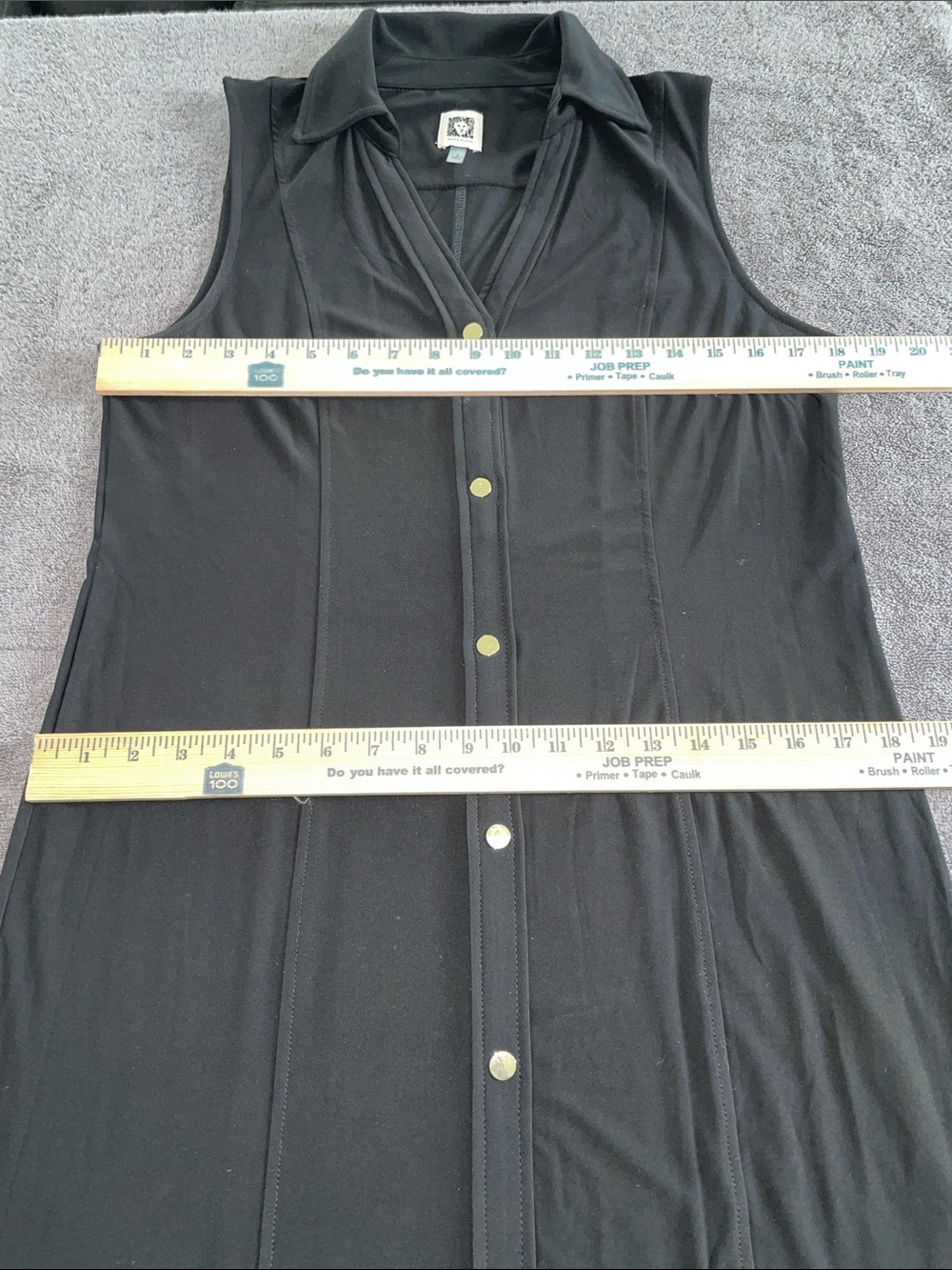 Anne Klein Sleeveless Black Button-Down Maxi Dress with gold buttons. Size 8 - Picture 4 of 6